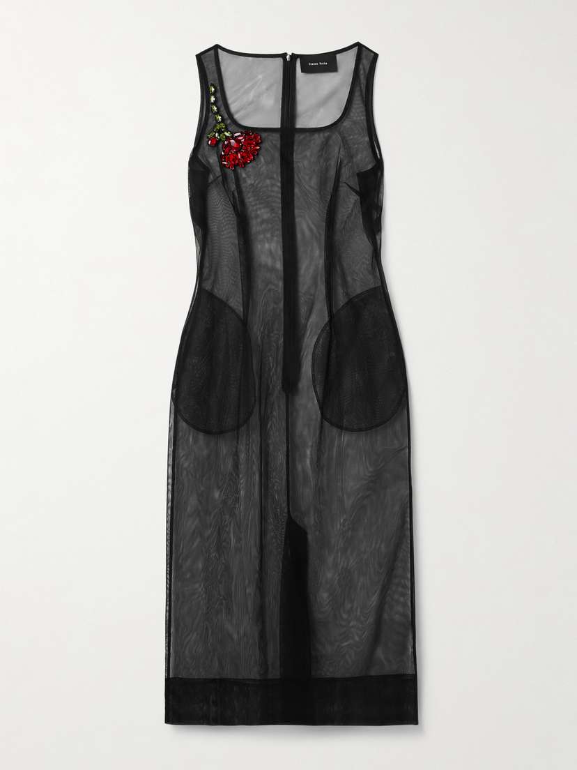Simone Rocha Crystal-embellished Mesh Midi Dress
