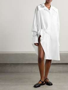 SIMONE ROCHA Embellished gathered cotton shirt dress | NET-A-PORTER