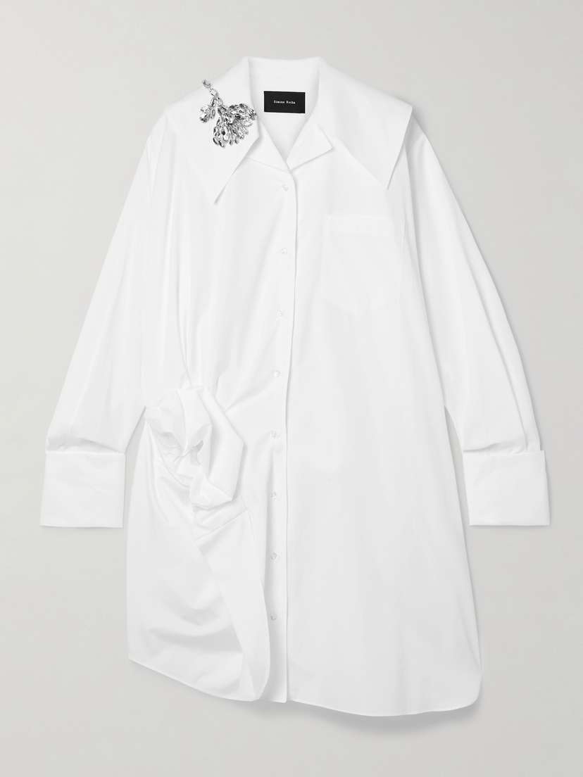 Simone Rocha Embellished Gathered Cotton Shirt Dress