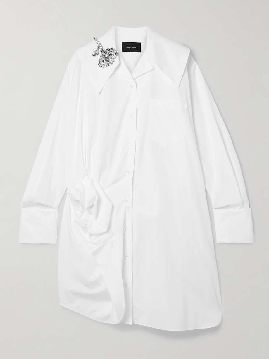 embellished gathered cotton shirt dress