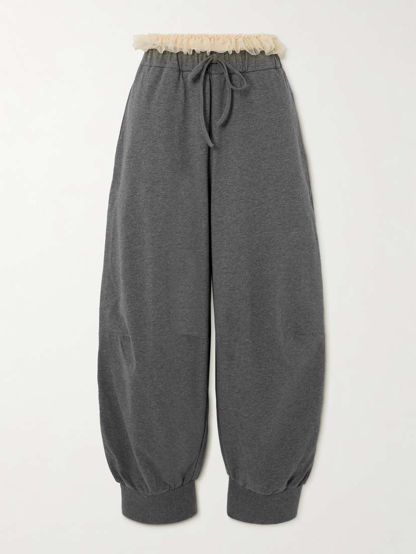 Simone Rocha Ruffled Tulle-trimmed Cotton-jersey Track Pants