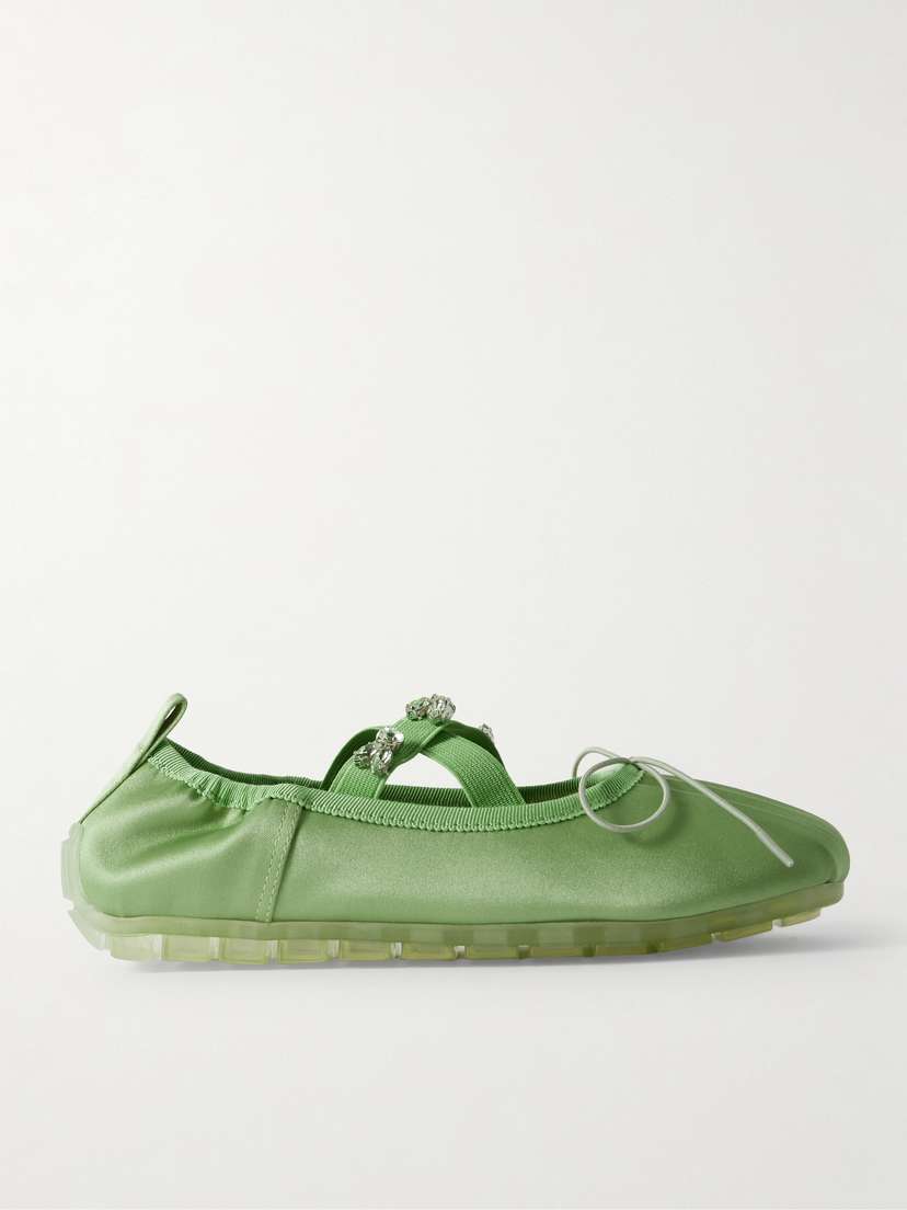 Simone Rocha Grosgrain-trimmed Crystal-embellished Pleated Satin Ballet Flats