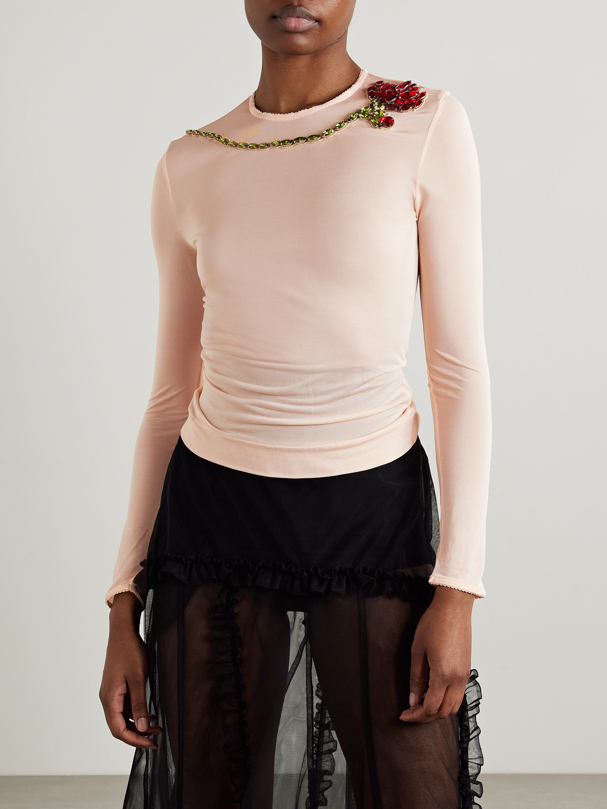 Simone Rocha Carnation-embellished Mesh Top In Pink