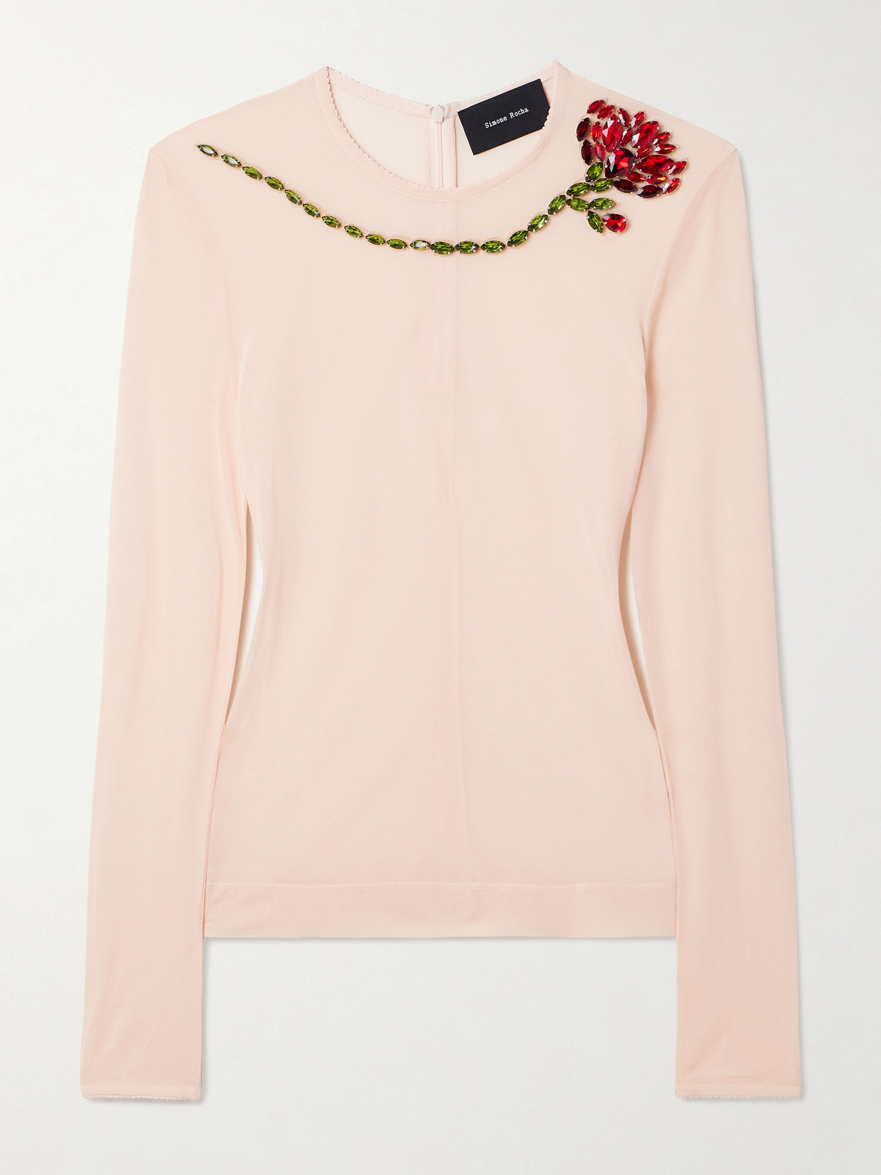 Simone Rocha Carnation-embellished Mesh Top In Pink