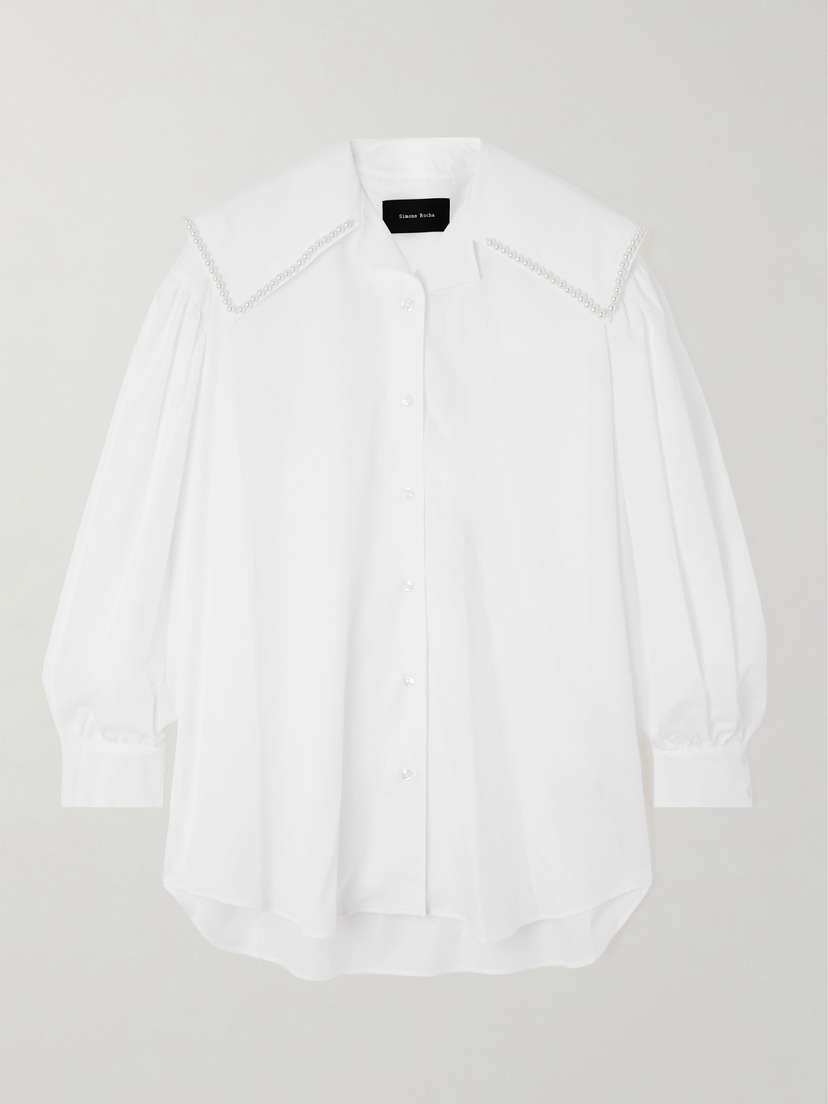 Simone Rocha Faux Pearl-embellished Cotton-poplin Shirt