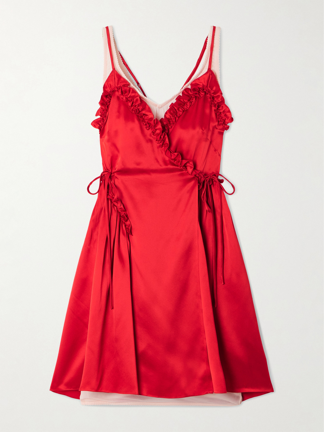 Simone Rocha - Ruffled Pleated Jersey-trimmed Silk-satin Mini Dress - Red