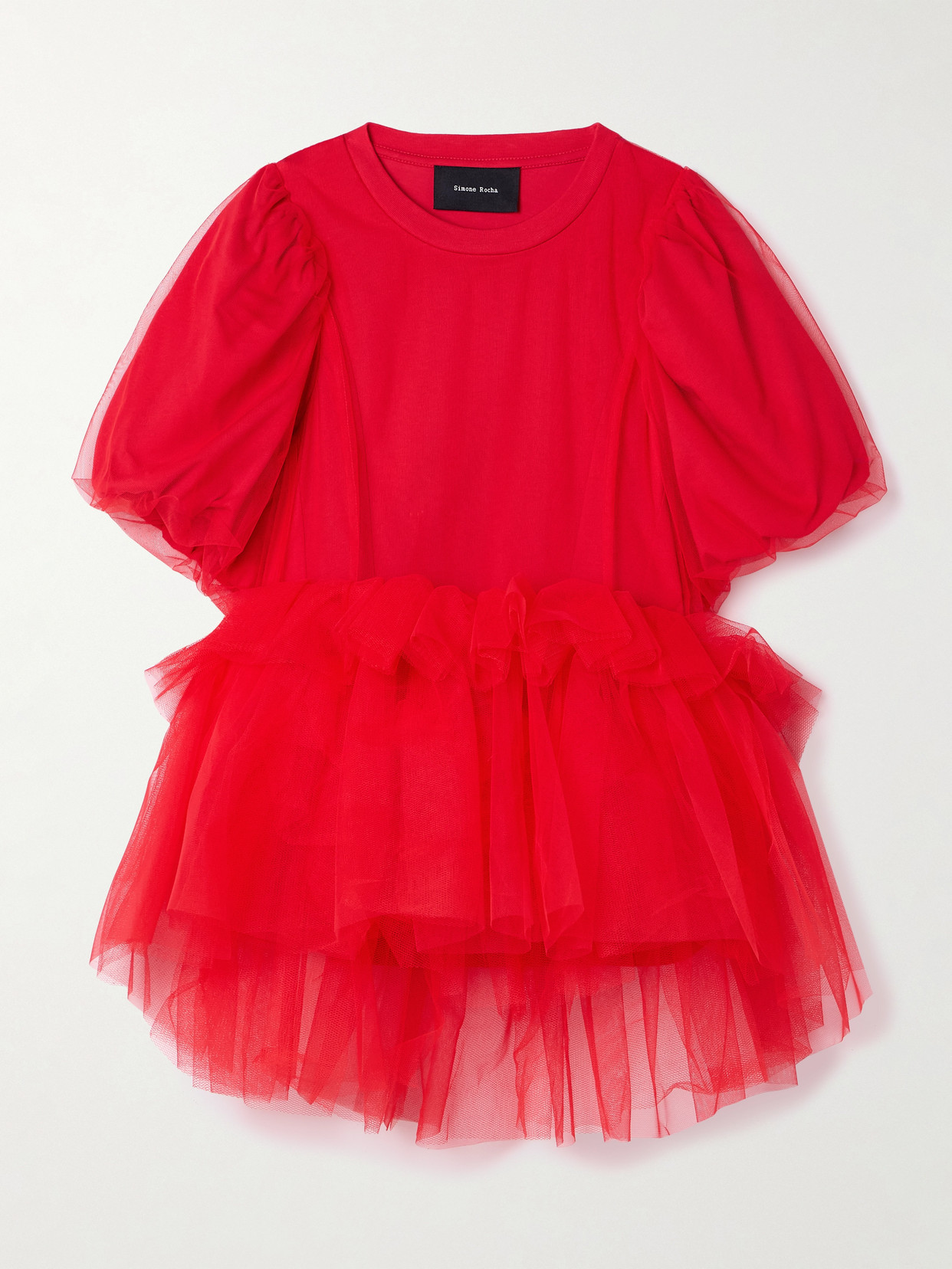 Simone Rocha Layered Ruffled Cotton-jersey And Tulle T-shirt In Red