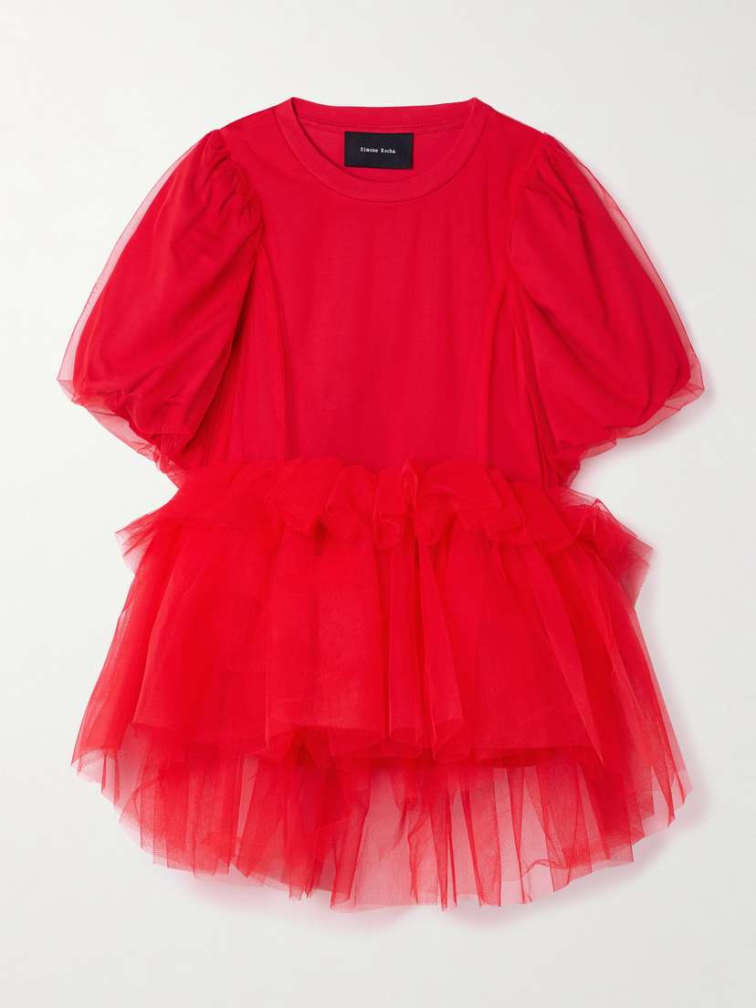 Simone Rocha Layered Ruffled Cotton-jersey And Tulle T-shirt