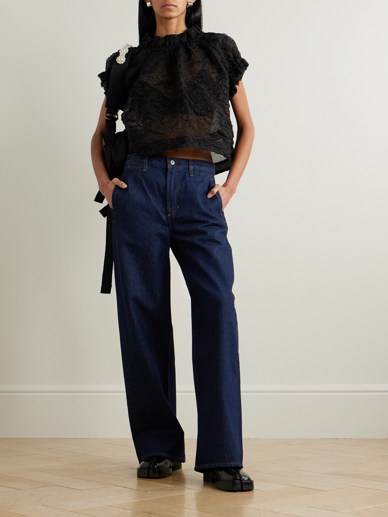Simone Rocha Ruffled Cloqué Blouse In Black