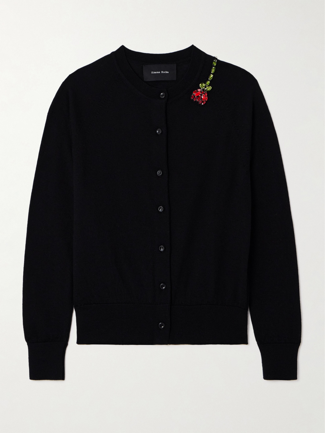 Simone Rocha - Crystal-embellished Wool And Silk-blend Cardigan - Black