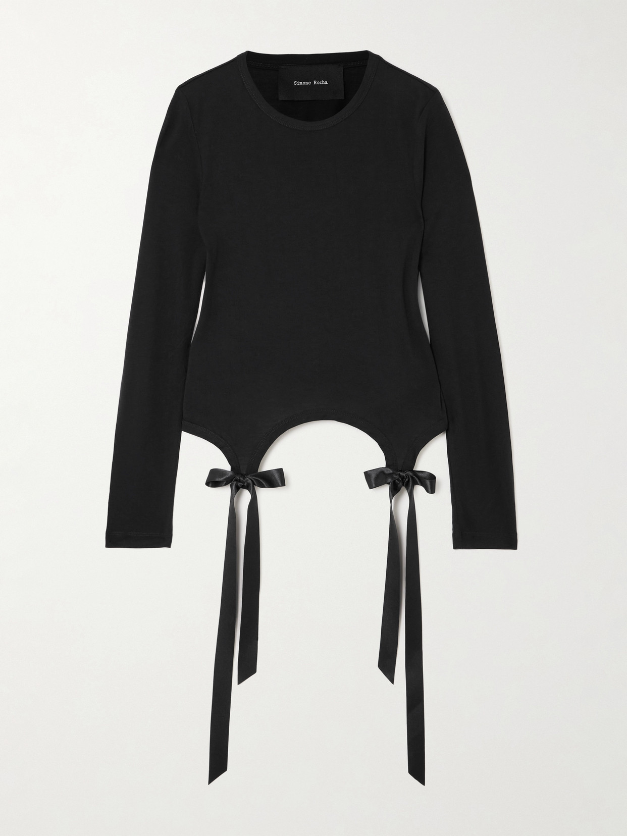 Simone Rocha Bow-detailed Lyocell-jersey T-shirt In Black