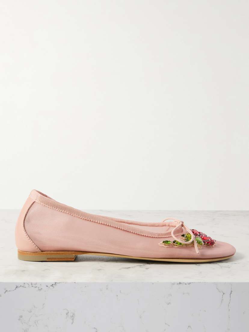 Simone Rocha Crystal-embellished Mesh Ballet Flats