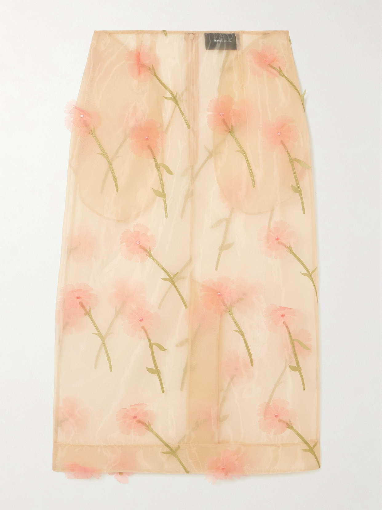 Simone Rocha Organza Floral Pencil Midi Skirt In Pink