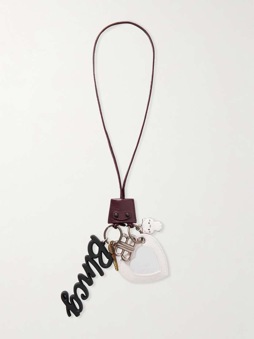 Balenciaga Le City Embellished Textured-leather, Silver And Gold-tone Key Fob