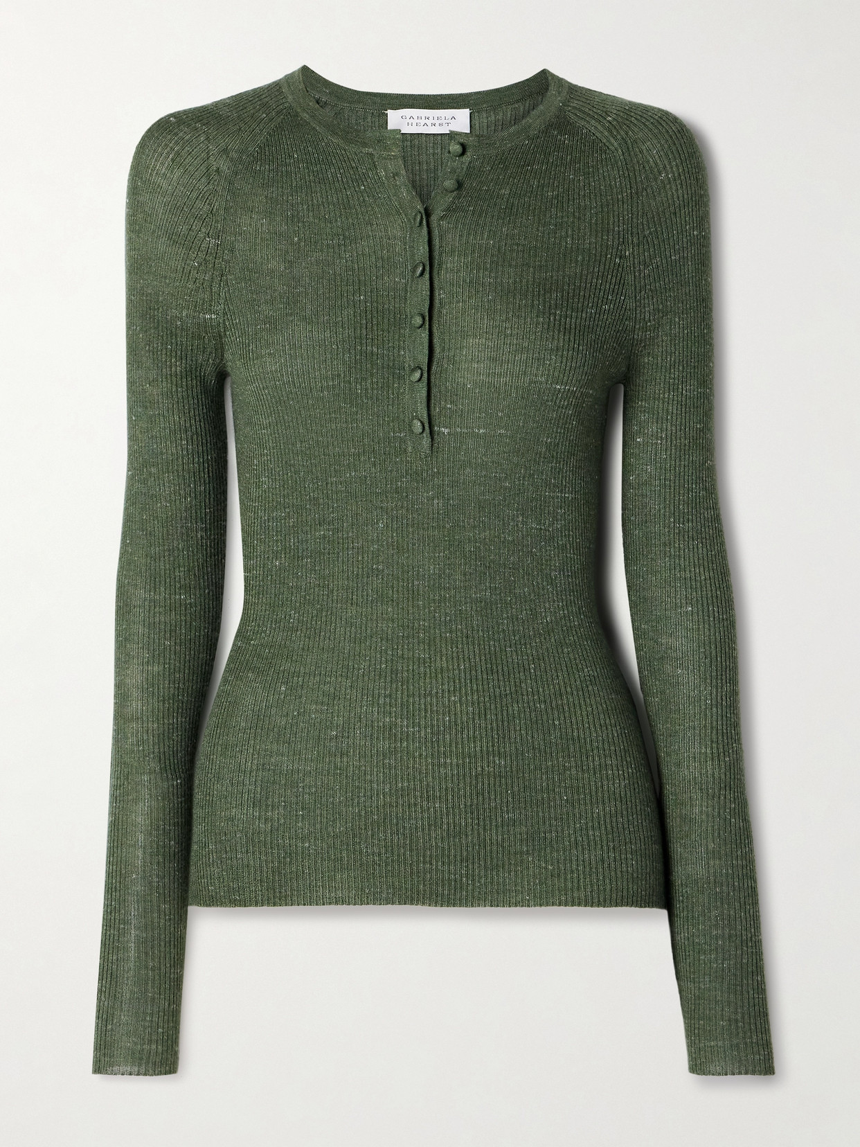 Gabriela Hearst Anges Cashmere-silk Henley Top In Green