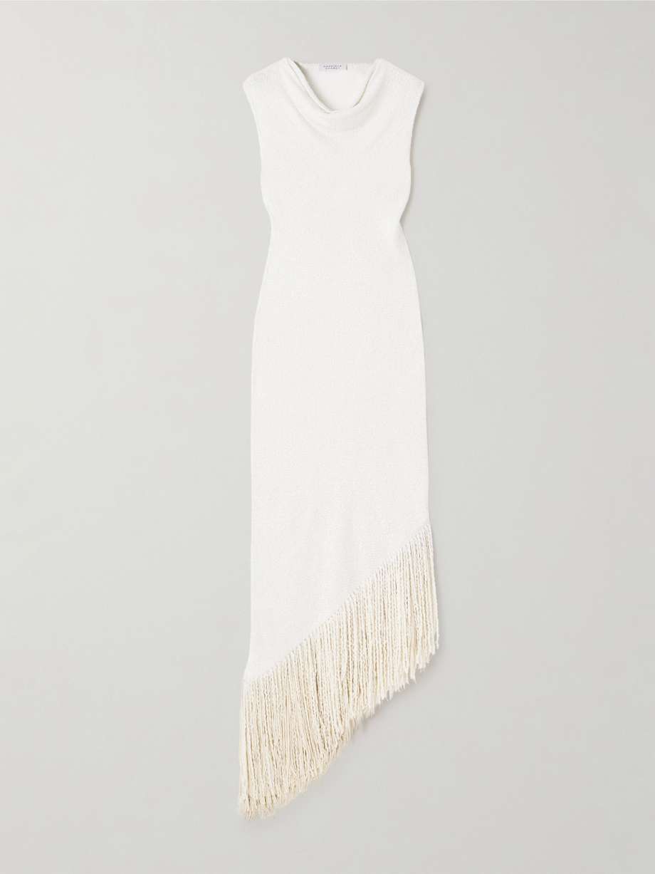 awar fringed silk-bouclé maxi dress
