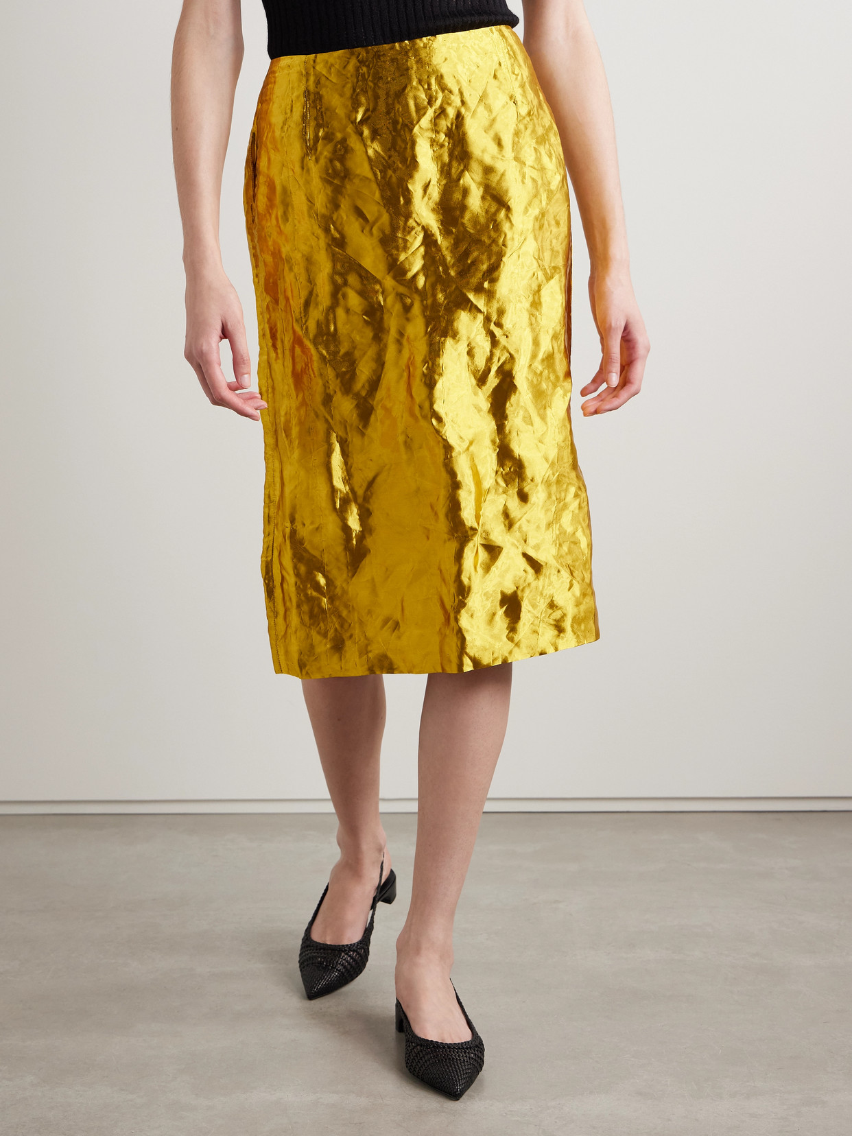 Gabriela Hearst Manuela Crushed Silk Slip Skirt In Gold
