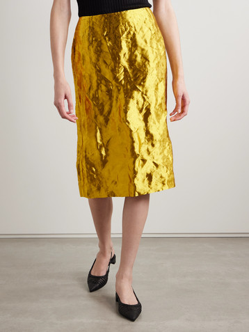 Gabriela Hearst Manuela metallic crinkled-twill midi skirt