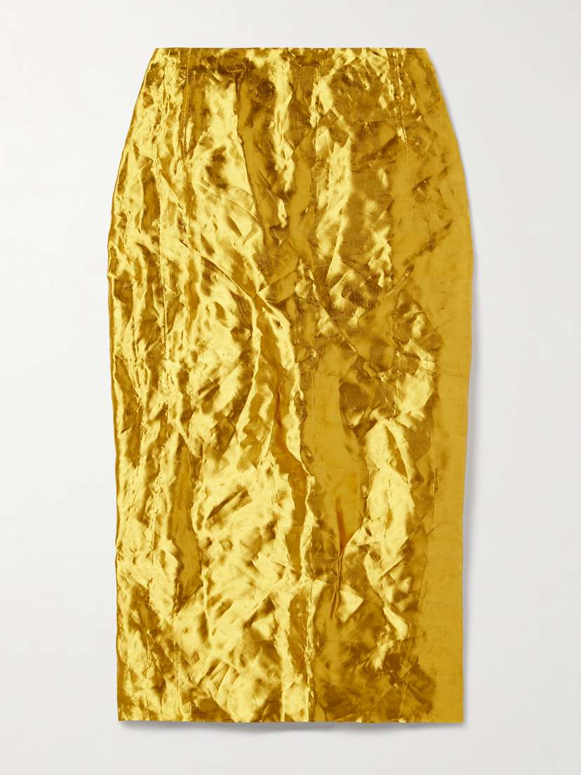 Gabriela Hearst Manuela Metallic Crinkled-twill Midi Skirt