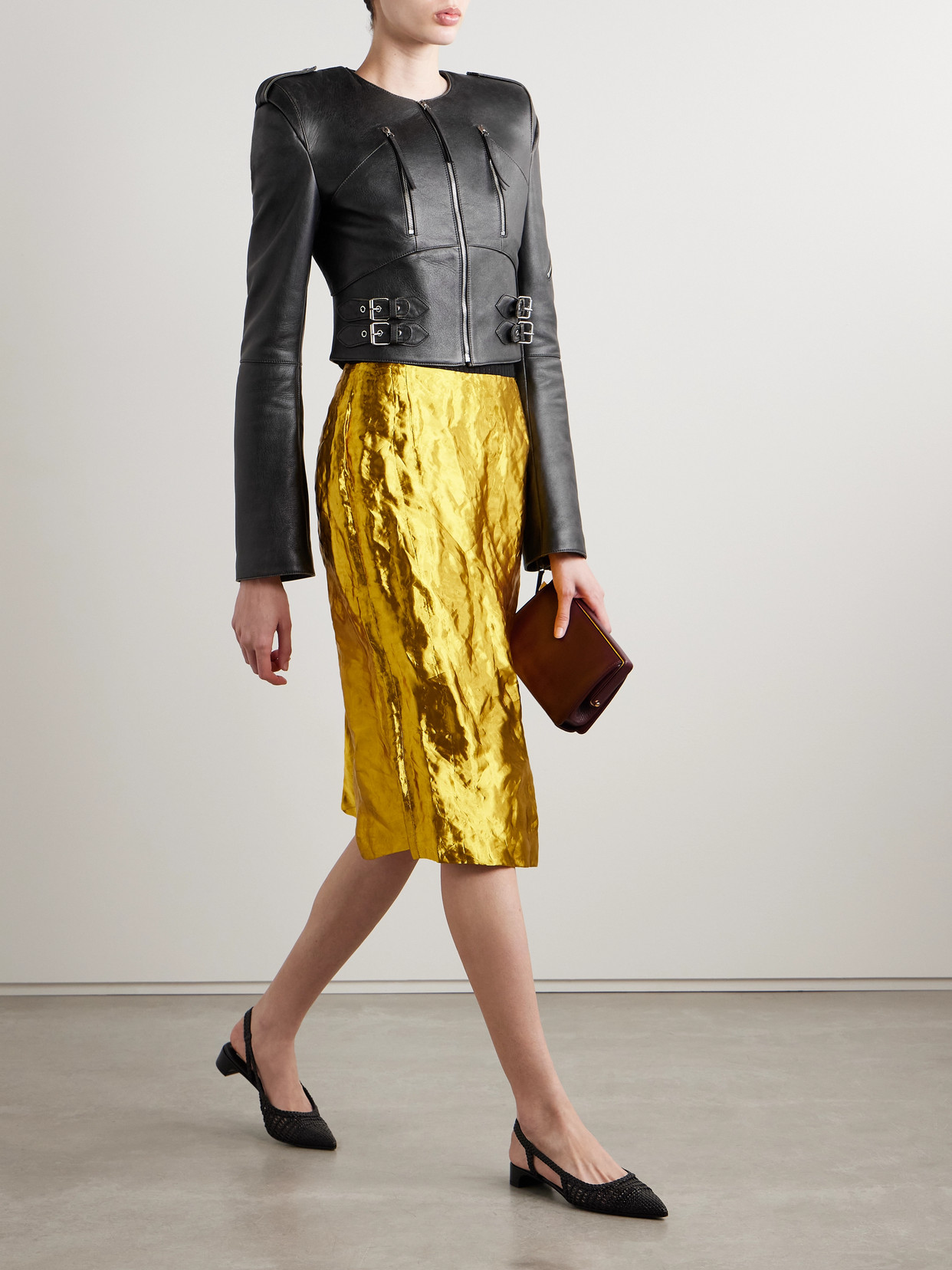 Gabriela Hearst Manuela Crushed Silk Slip Skirt In Gold