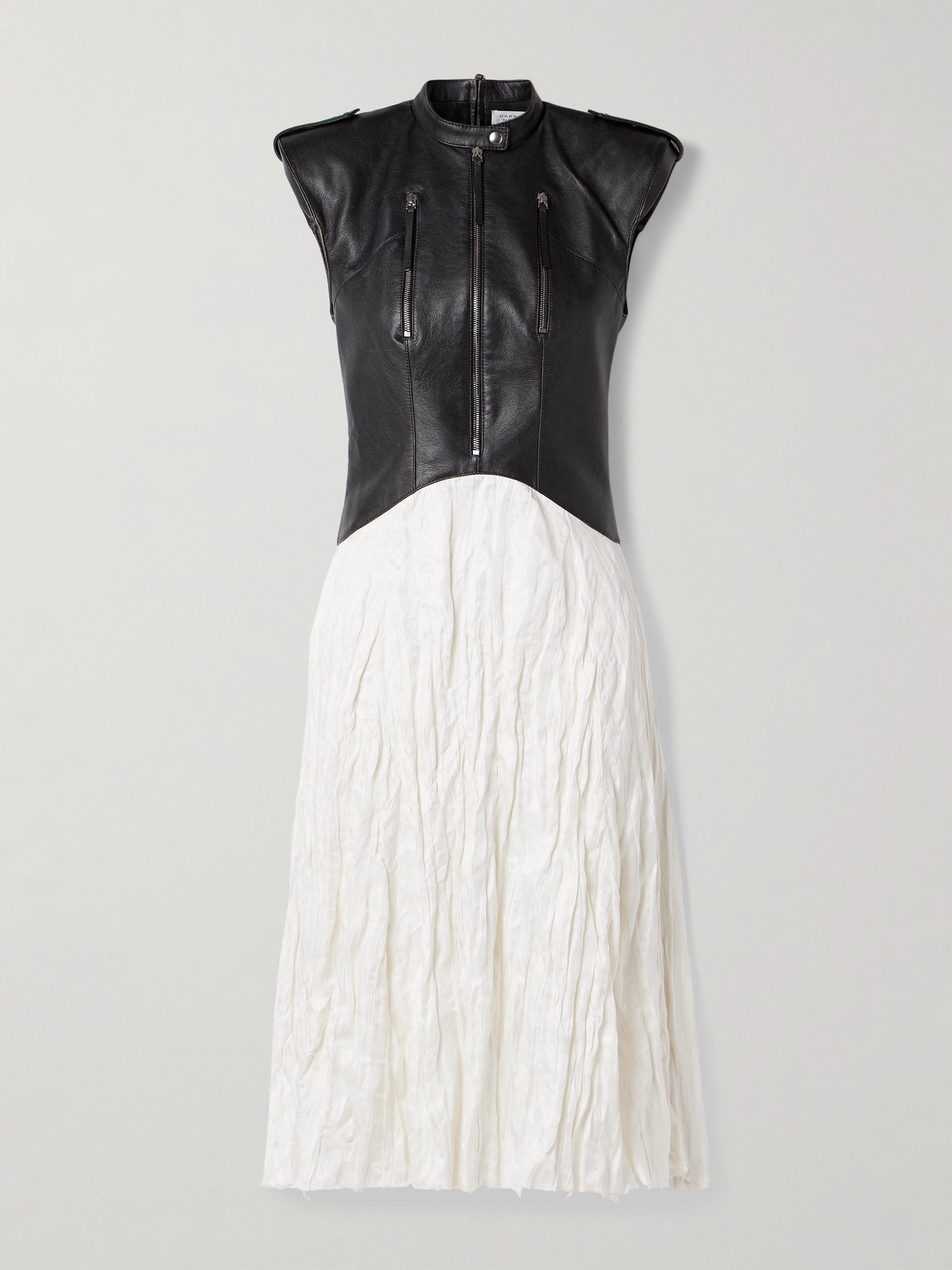 Gabriela Hearst Athena Paneled Leather And Crinkled Silk-blend Twill Midi Dress In Ivory