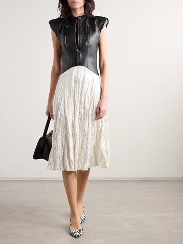 Gabriela Hearst Athena paneled leather and crinkled silk-blend twill midi dress