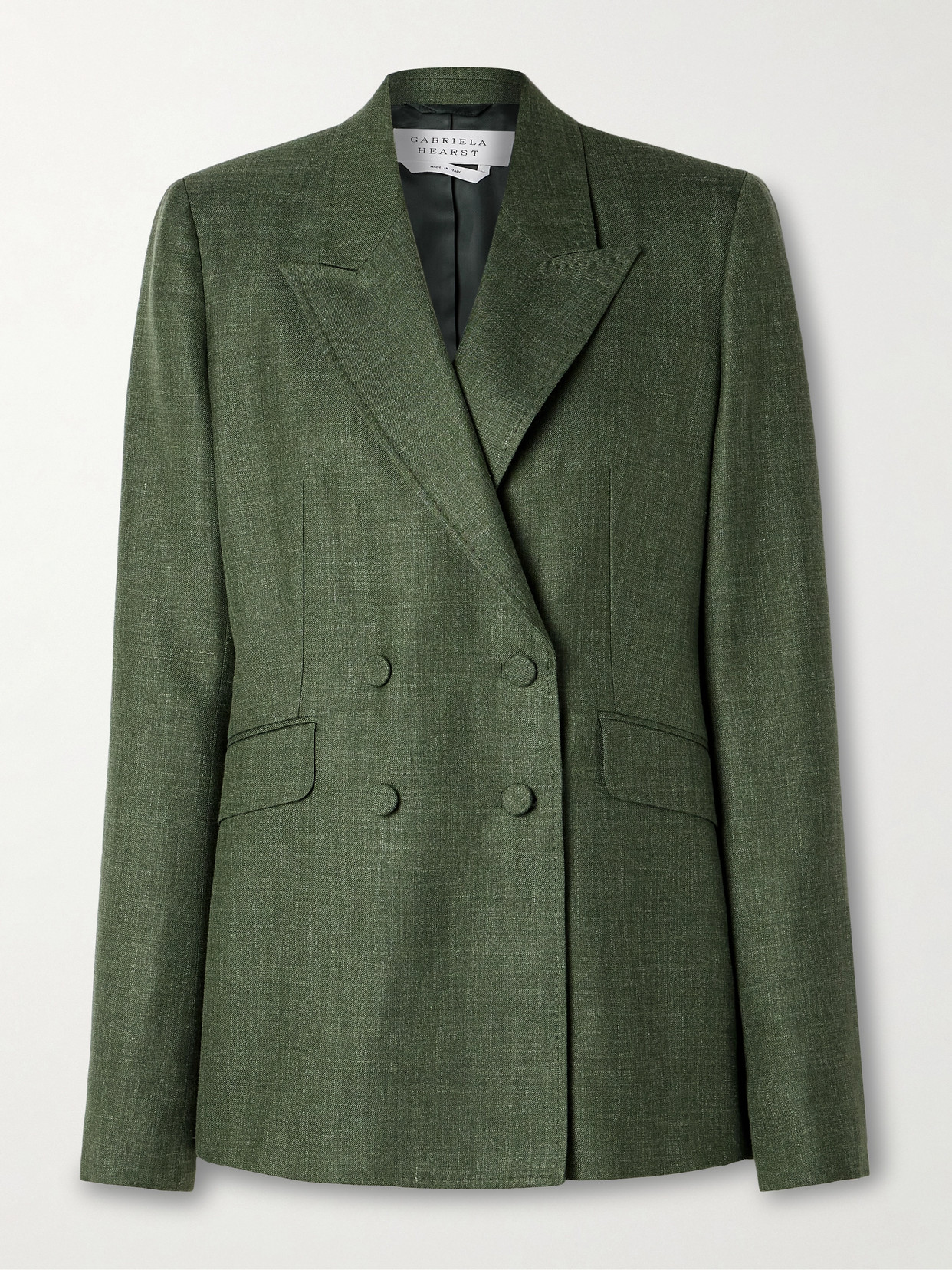 Gabriela Hearst Angela Double-breasted Wool, Silk And Linen-blend Blazer In Green