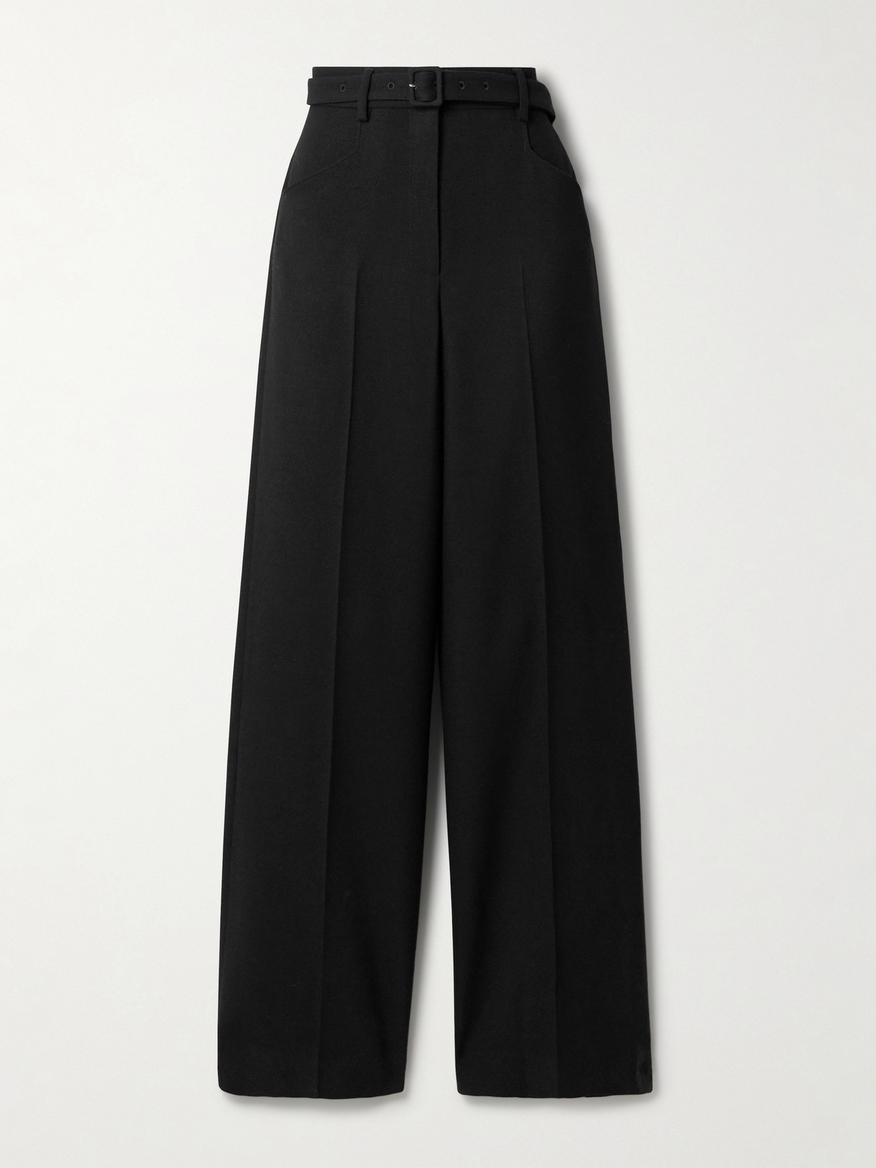 Gabriela Hearst Norman Belted Wool Straight-leg Pants In Black