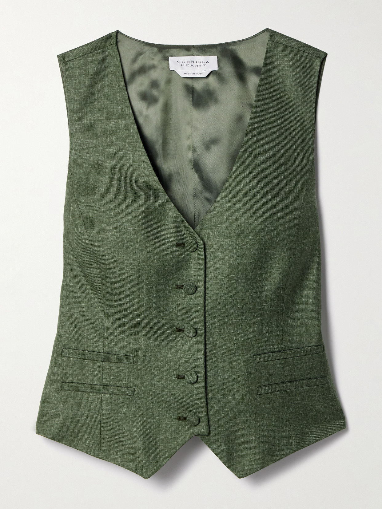 Gabriela Hearst Coleridge Wool, Silk And Linen-blend Twill Vest In Green