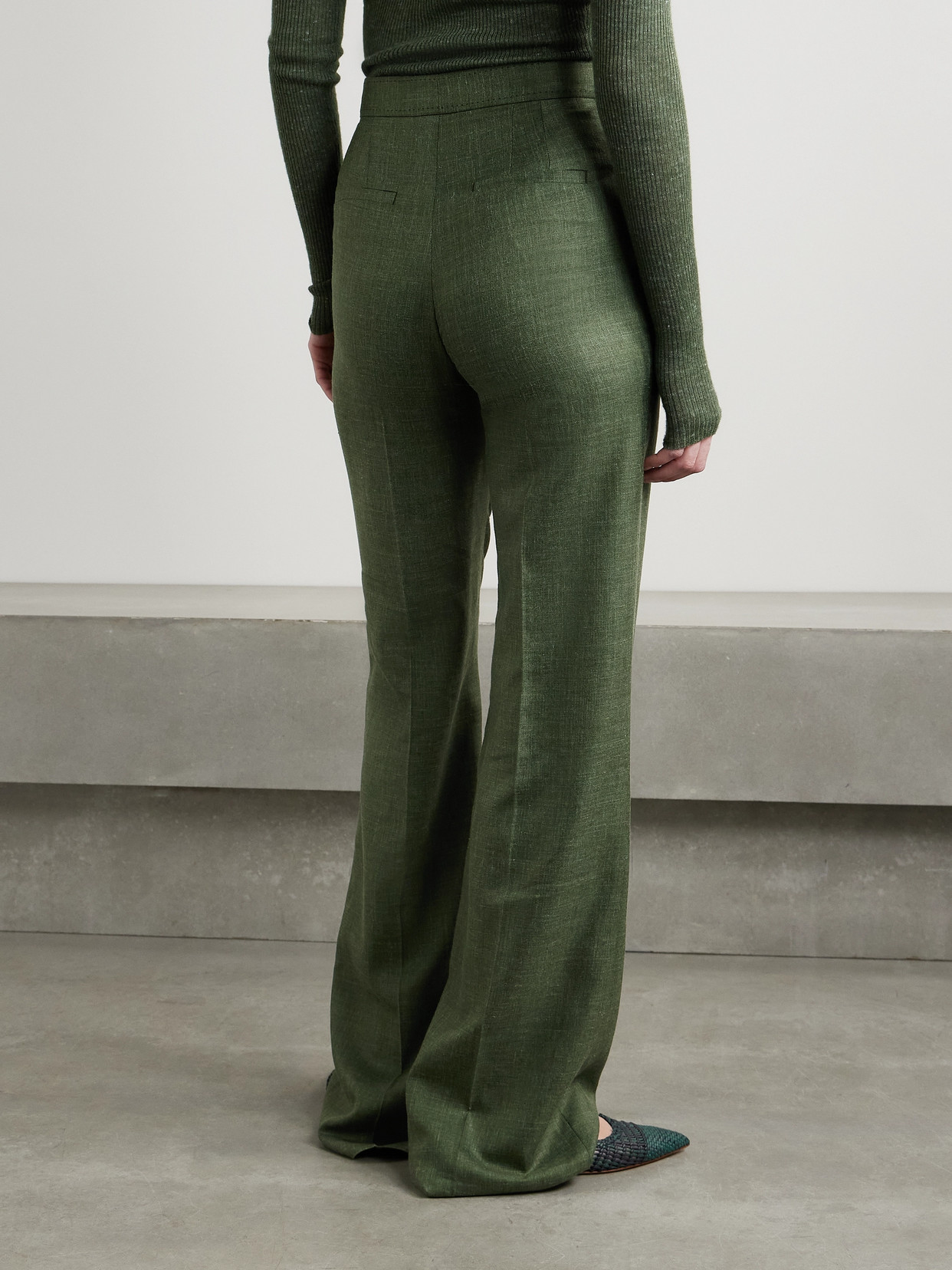 Gabriela Hearst Vesta Wool, Silk And Linen-blend Flared Pants In Green
