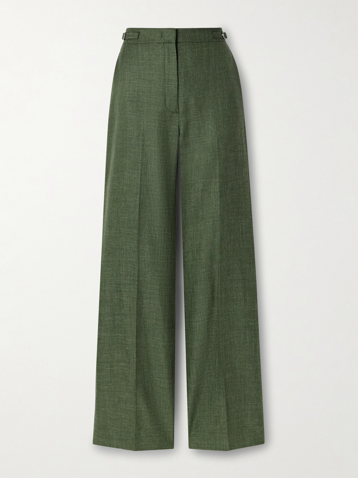 Gabriela Hearst Vesta Wool, Silk And Linen-blend Flared Pants In Green
