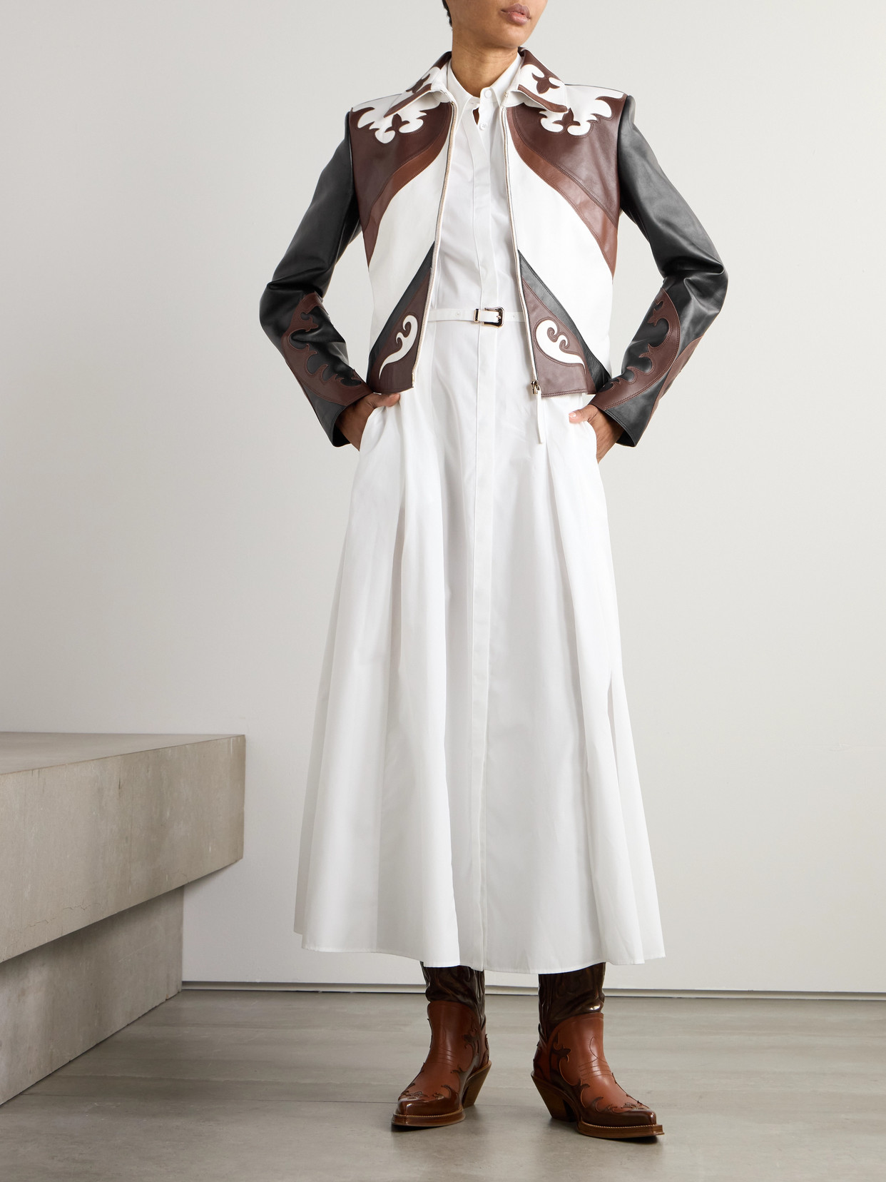 Gabriela Hearst Albie Paneled Leather Jacket In Brown