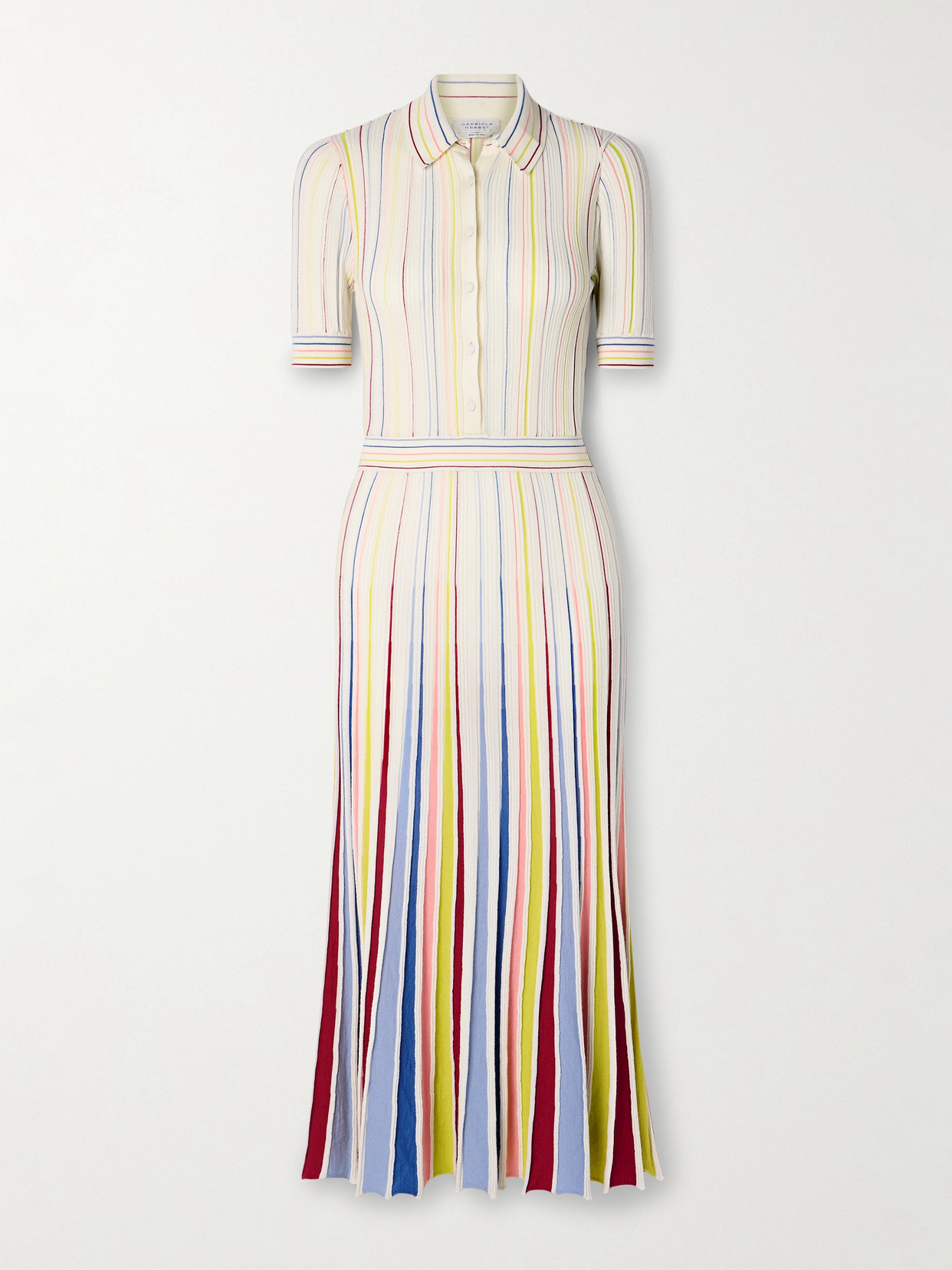 Gabriela Hearst Calypso Ribbed Striped Merino Wool Midi Dress In Ivory