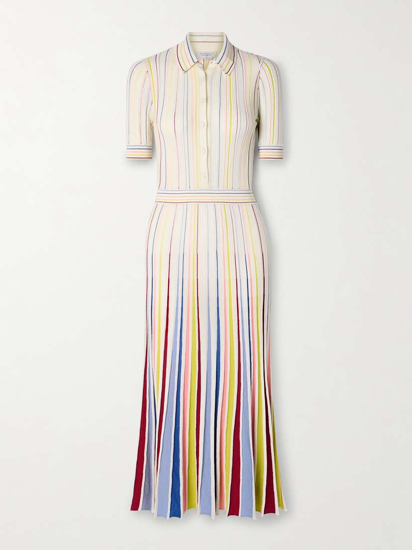 Gabriela Hearst Calypso Ribbed Striped Merino Wool Midi Dress