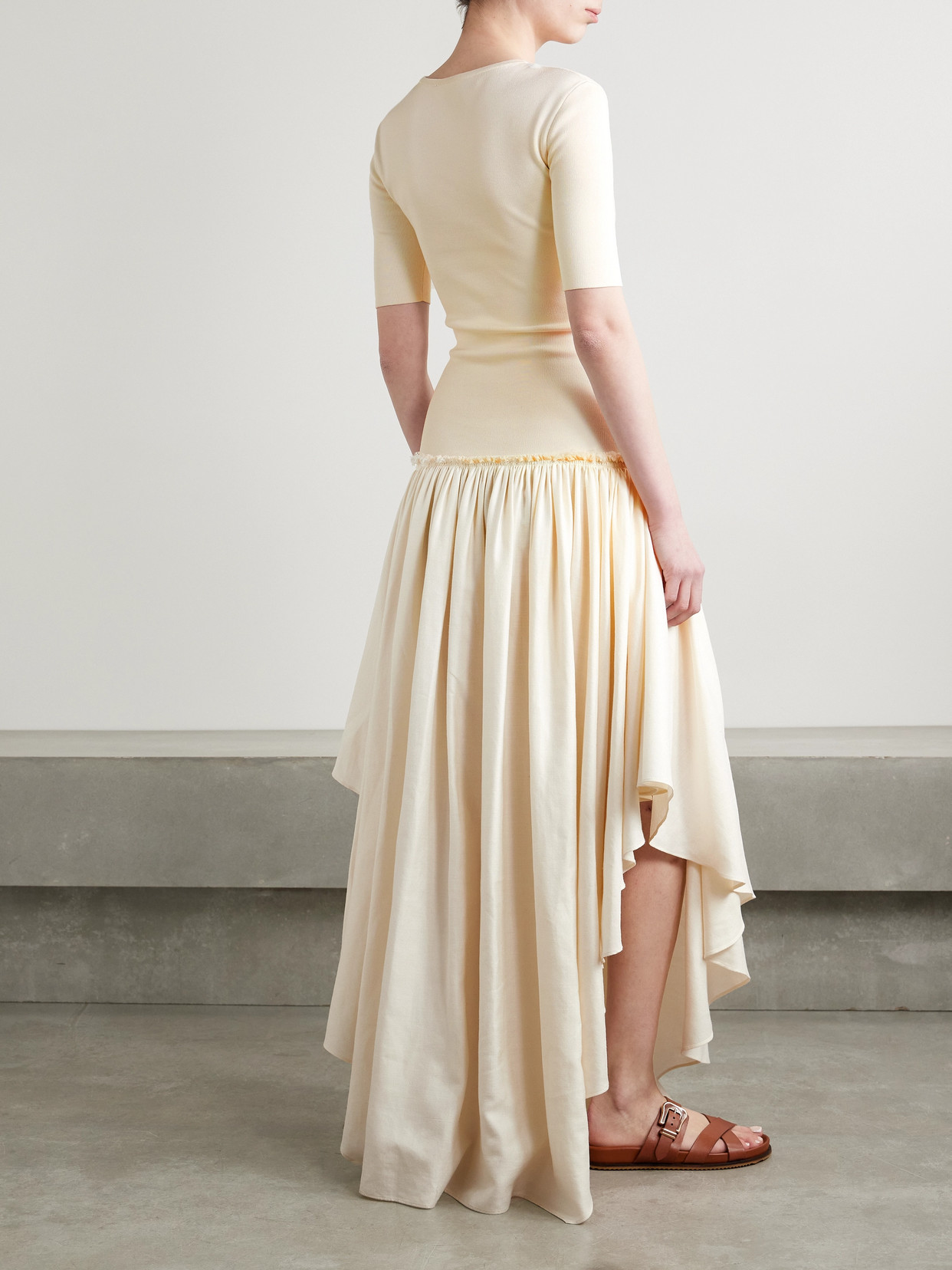 Gabriela Hearst Sirona Paneled Gathered Wool, Silk And Linen-blend Twill And Silk-jersey Maxi Dress