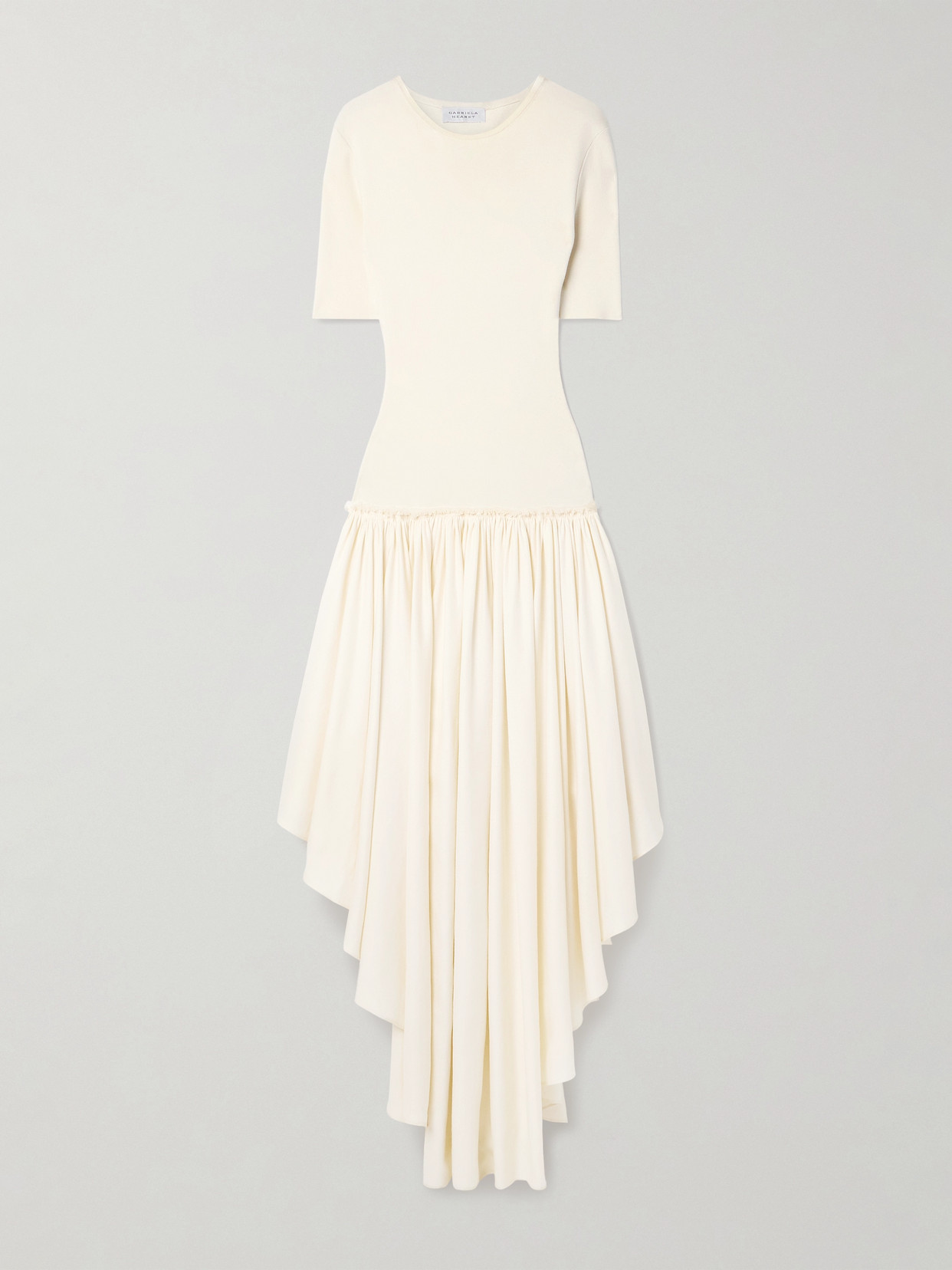 Gabriela Hearst Sirona Paneled Gathered Wool, Silk And Linen-blend Twill And Silk-jersey Maxi Dress