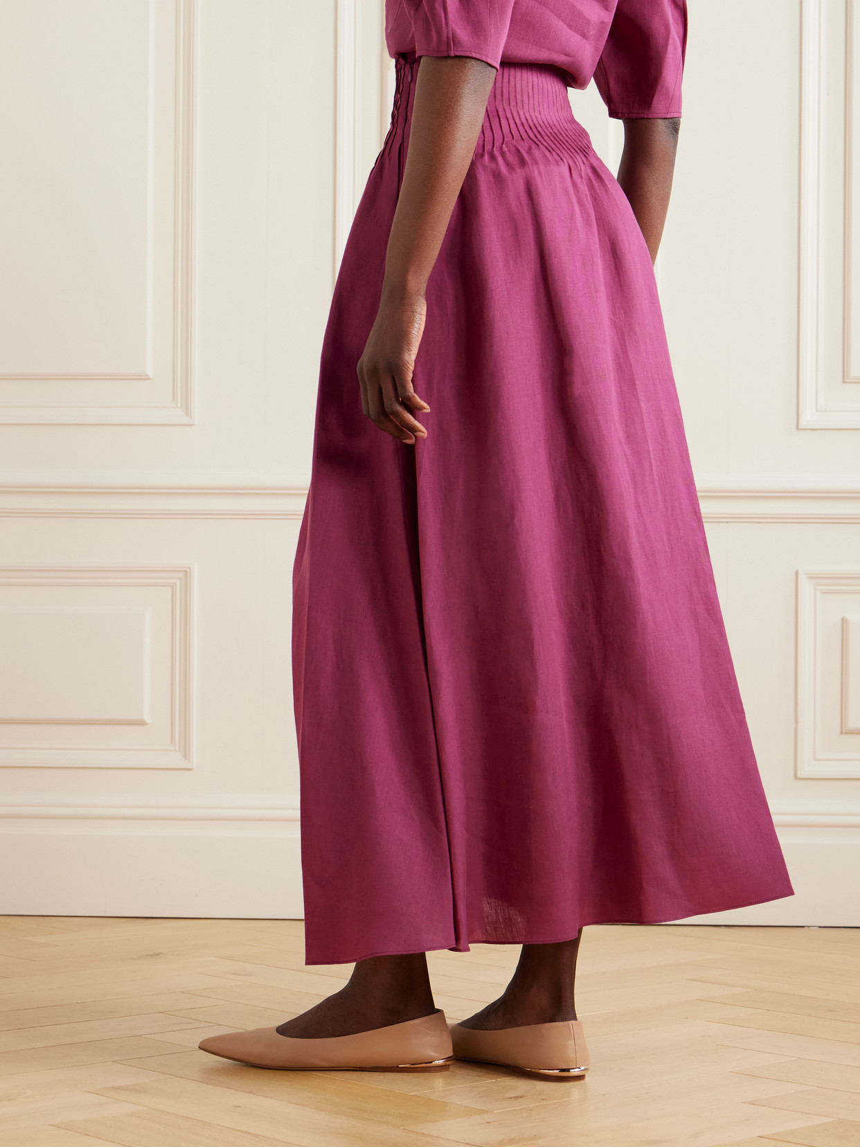Shop Gabriela Hearst Penelope Linen Midi Skirt In Purple