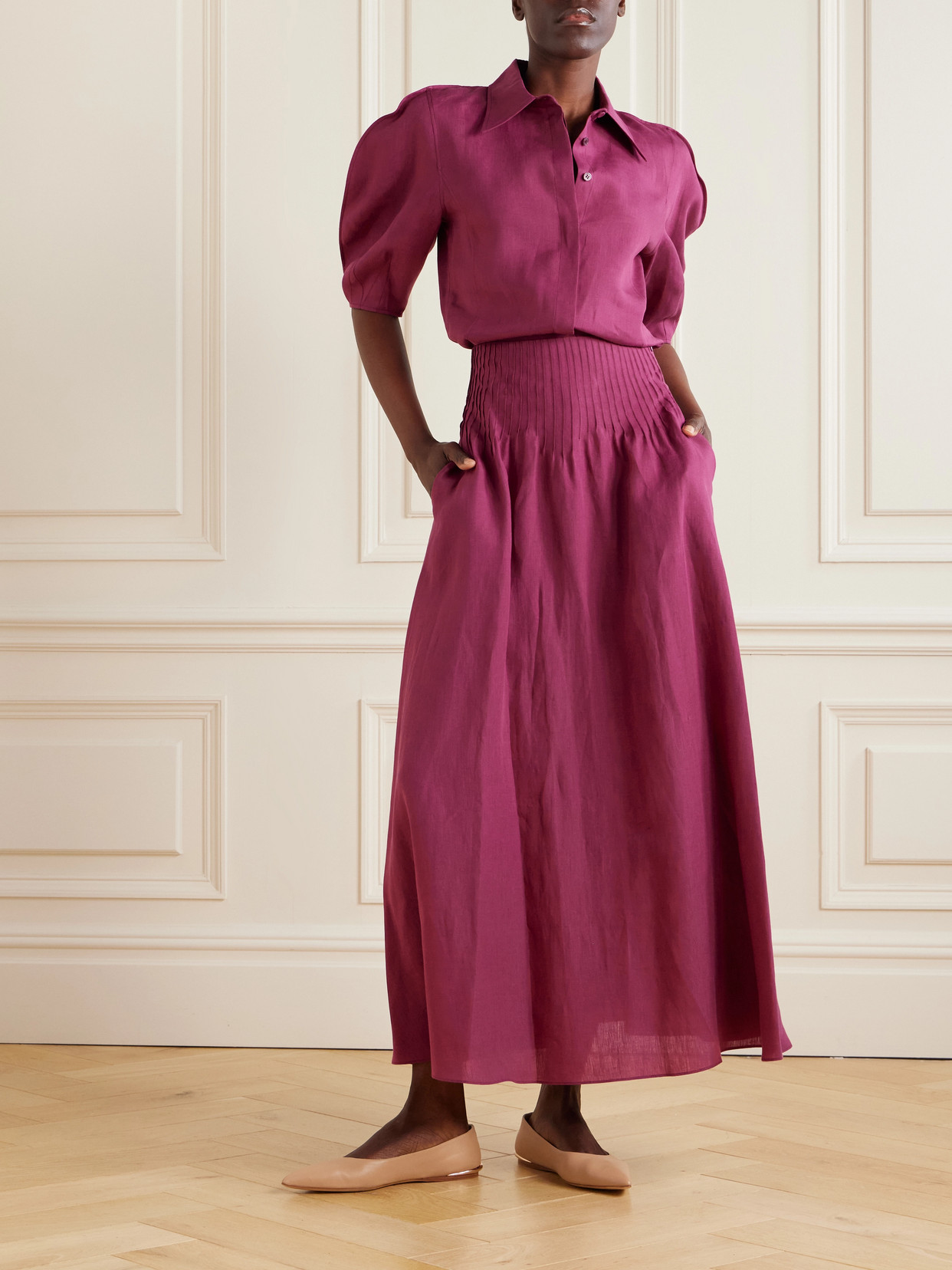 Shop Gabriela Hearst Penelope Linen Midi Skirt In Purple