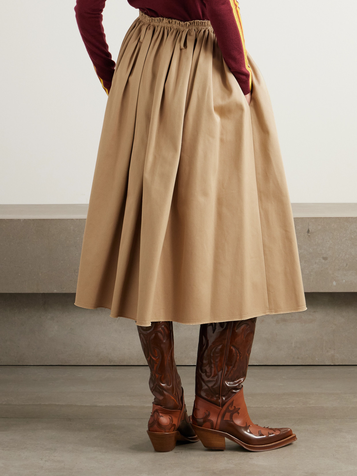 Gabriela Hearst Chiara Frayed Poplin Midi Skirt
