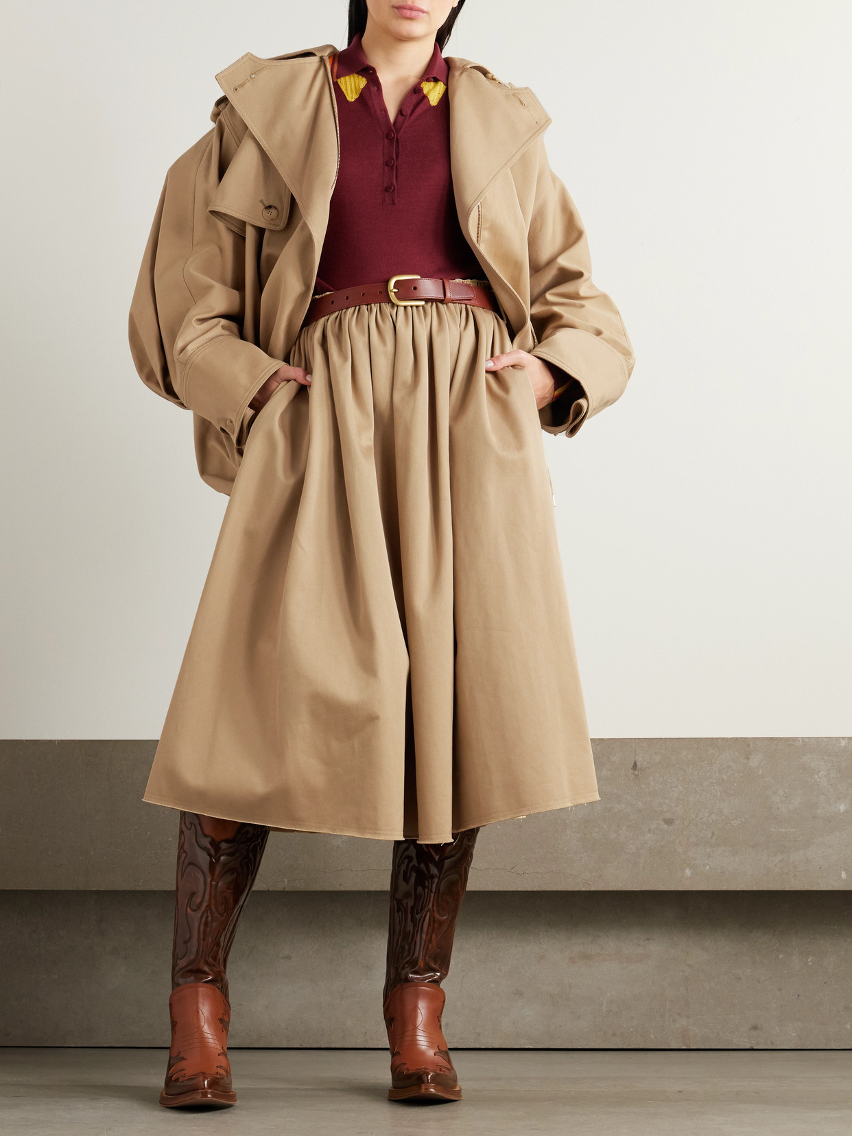 Gabriela Hearst Chiara Frayed Poplin Midi Skirt