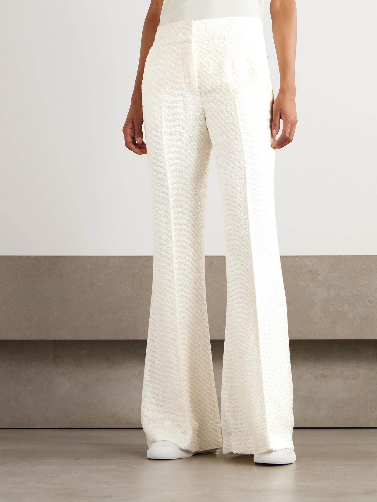 Gabriela Hearst Rhein Silk-bouclé Flared Pants In Ivory