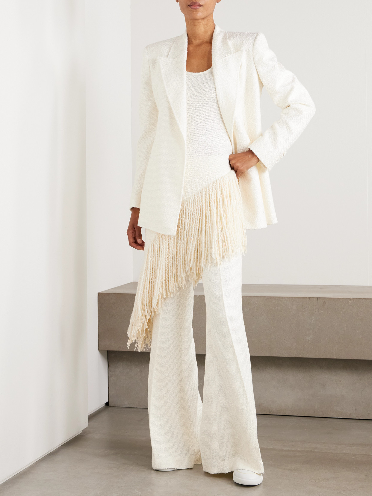Gabriela Hearst Rhein Silk-bouclé Flared Pants In Ivory