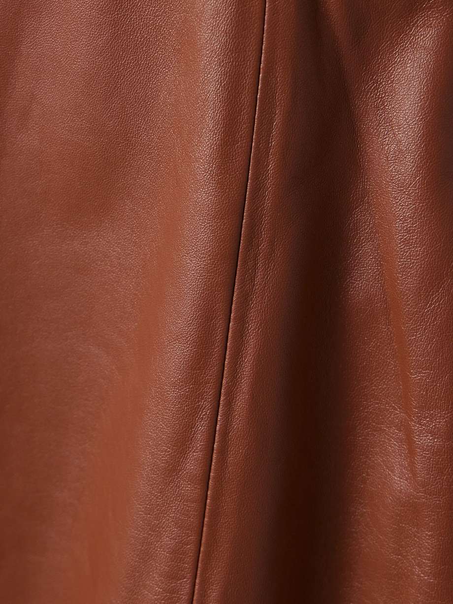 adaline pleated leather midi dress