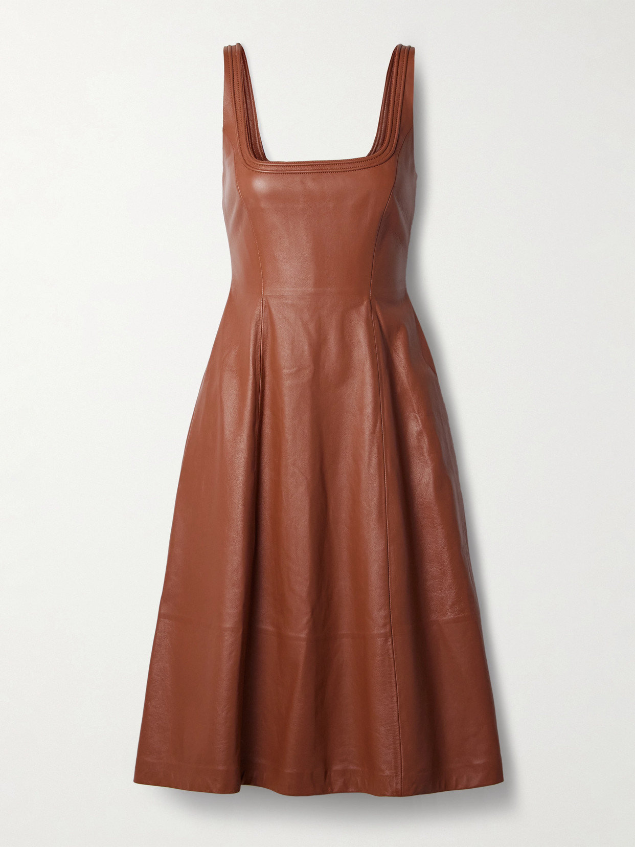 Gabriela Hearst Adaline Pleated Leather Midi Dress In Brown