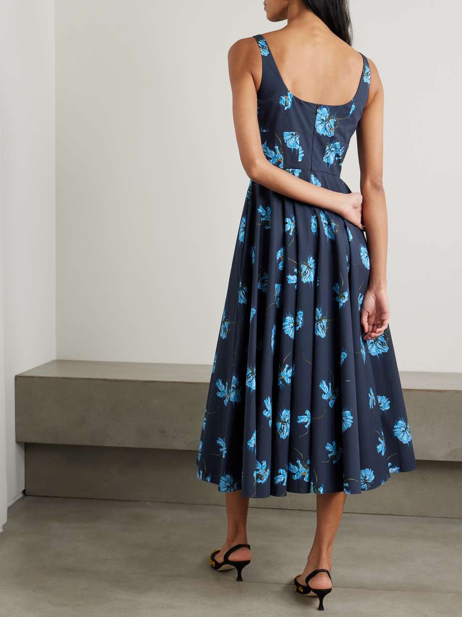 mona floral-print cotton-poplin midi dress
