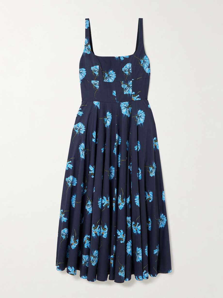 mona floral-print cotton-poplin midi dress