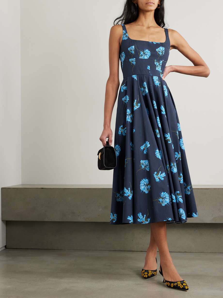 mona floral-print cotton-poplin midi dress
