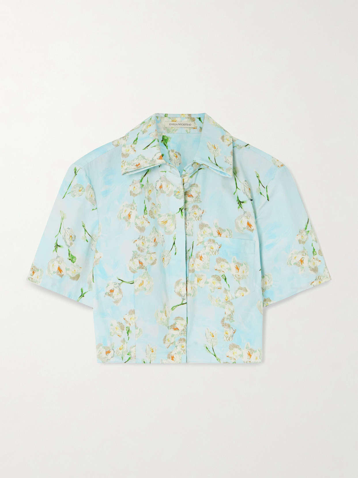 Emilia Wickstead - Natalie Cropped Floral-print Cotton-poplin Shirt - Blue