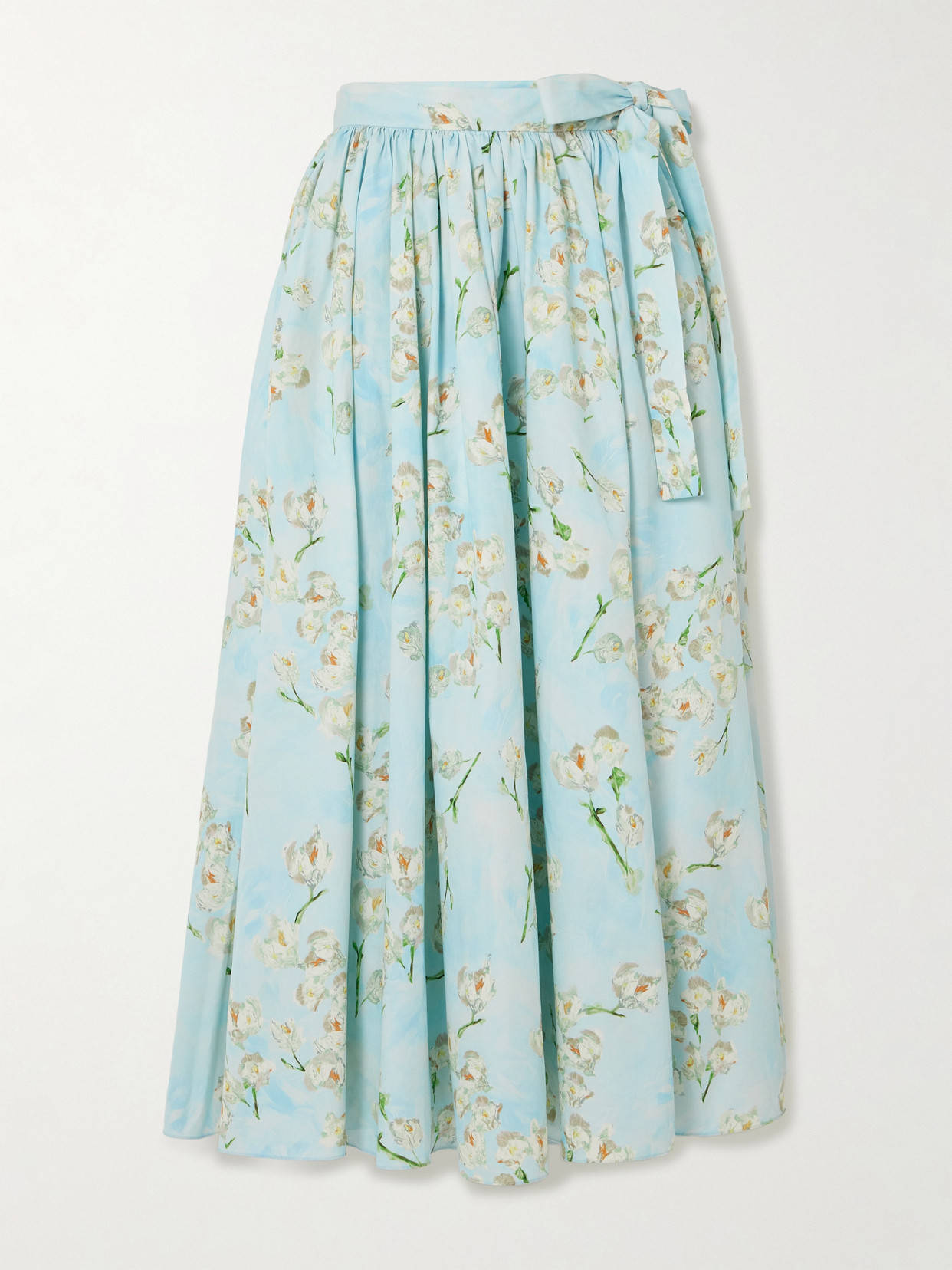 Emilia Wickstead Evelyna Pleated Floral-print Cotton-poplin Midi Wrap Skirt In Blue