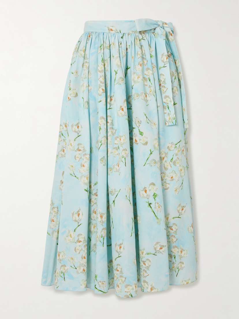 Emilia Wickstead Evelyna Pleated Floral-print Cotton-poplin Midi Wrap Skirt